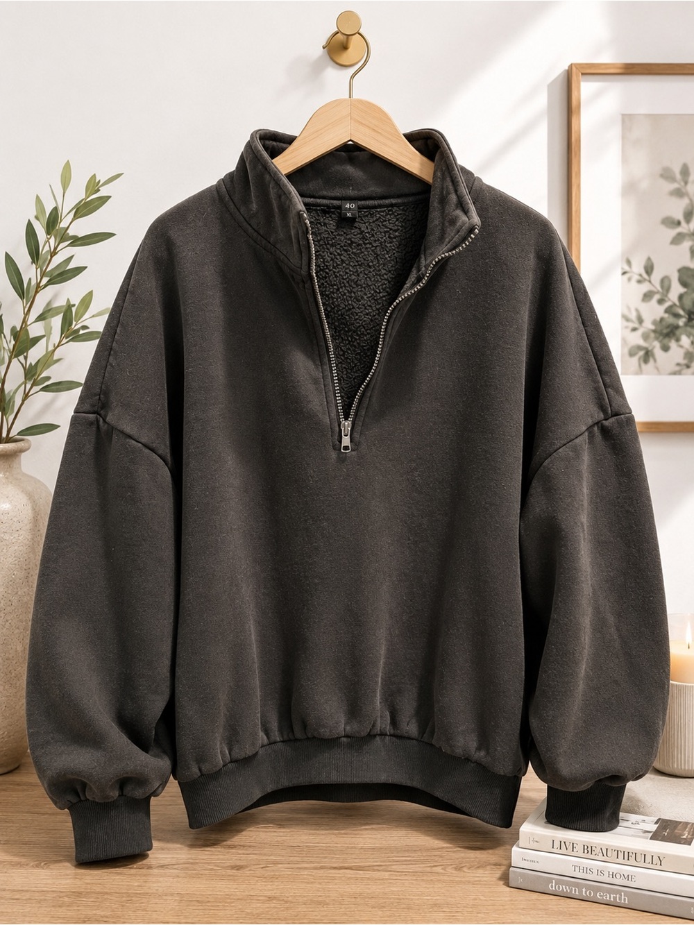 Men's Half-Zip Fleece Pullover Sweater - Dark Gray